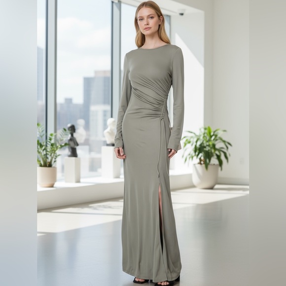 NWT Róhe Ruched Jersey Maxi Dress in Cold Grey Size US 6